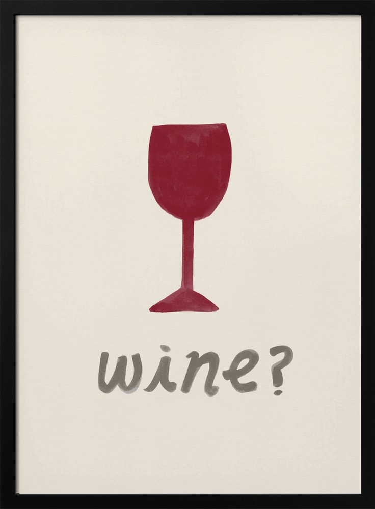 Gemaltes rotes Weinglas mit Schriftzug wine auf hellem Hintergrund