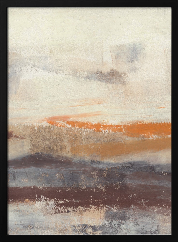 Abstrakte Malerei mit horizontalen Pinselstrichen in Creme, Taupe, Orange und Pflaume