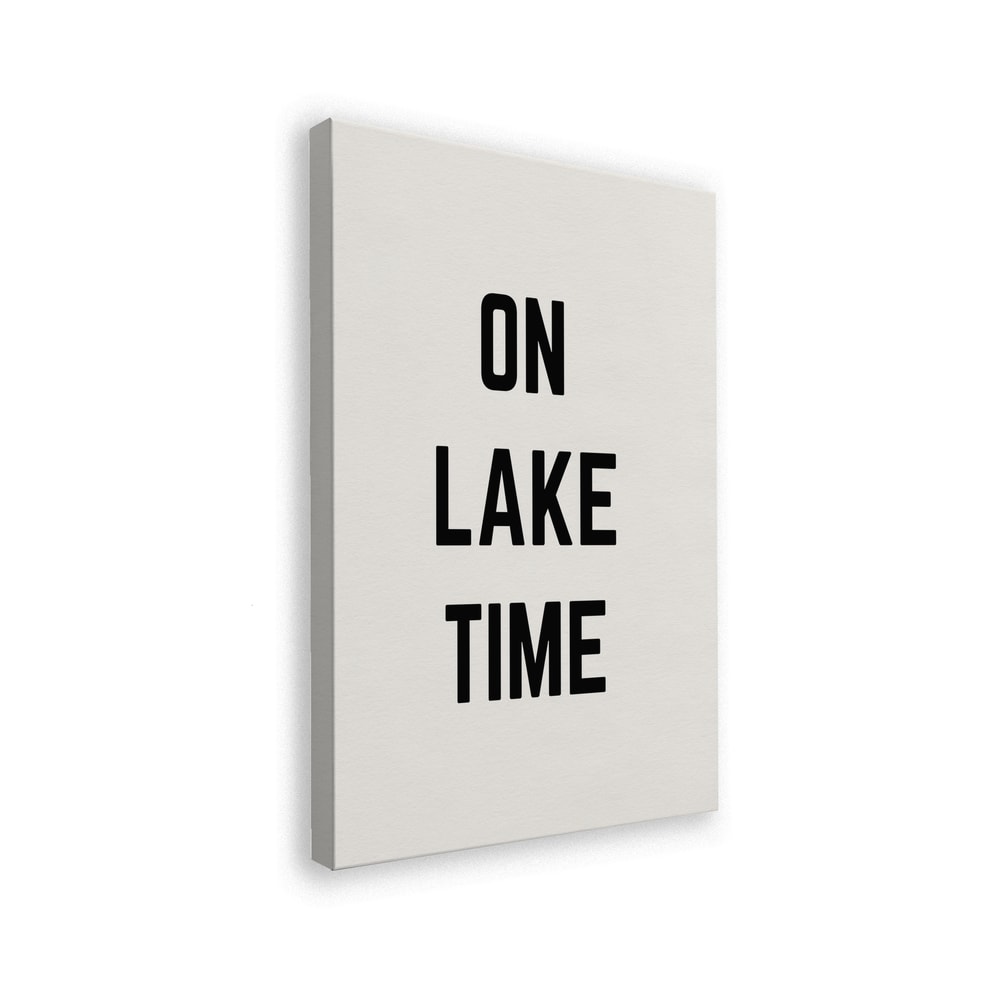 Schwarzer Schriftzug On Lake Time auf hellem Hintergrund