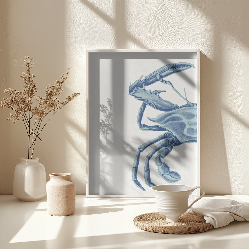 Vintage-Illustration einer blauen Krabbe auf hellem Hintergrund
