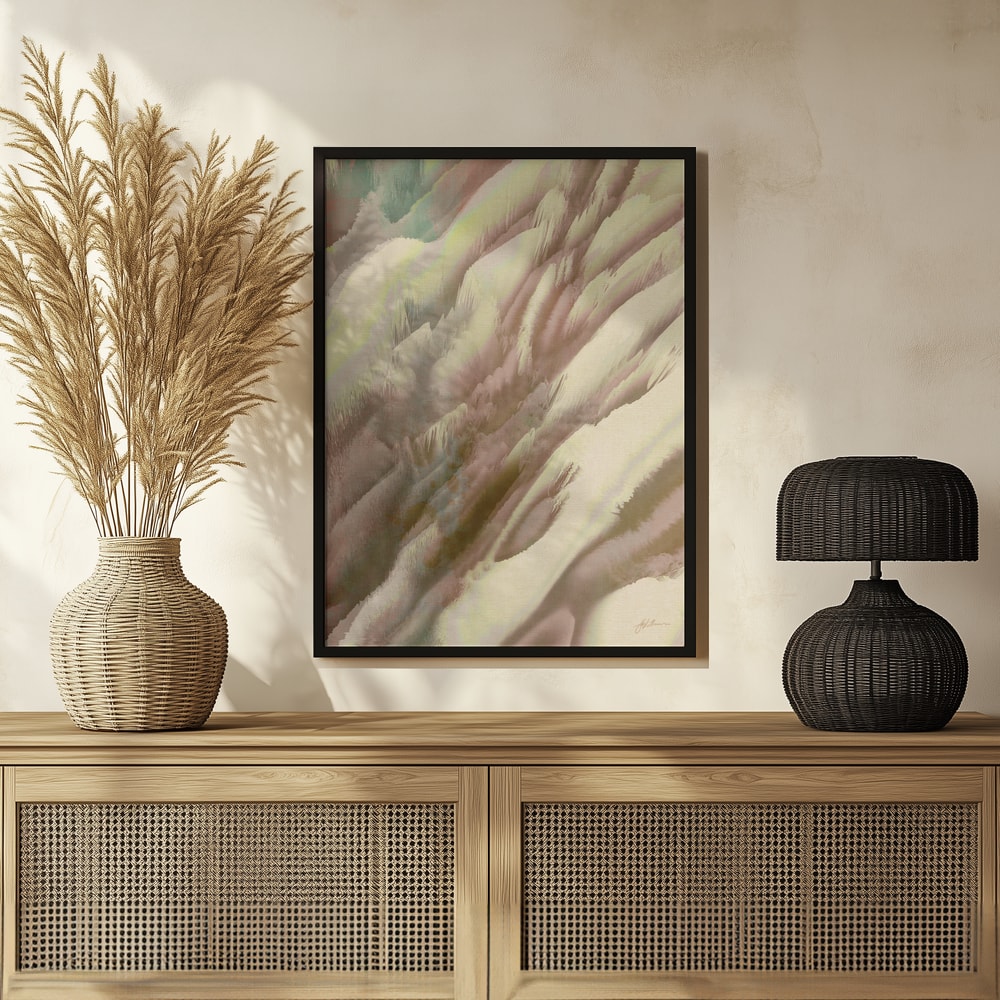 Abstrakte, fließende Formen in Creme, Rosé und Salbeigrün