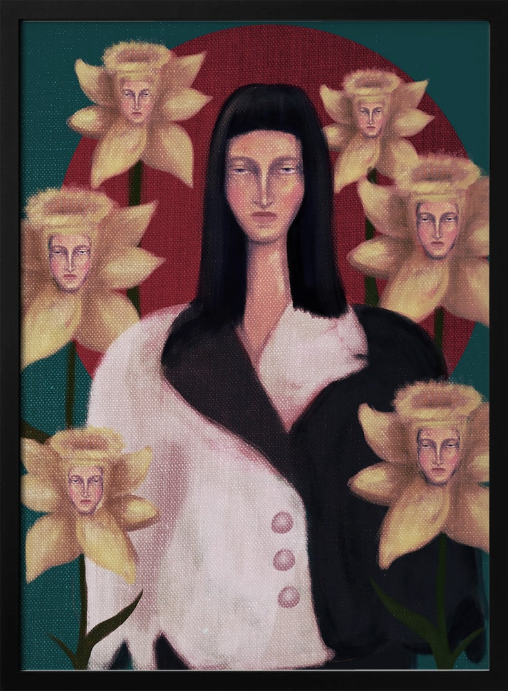 Frau mit Narzissengesichtern