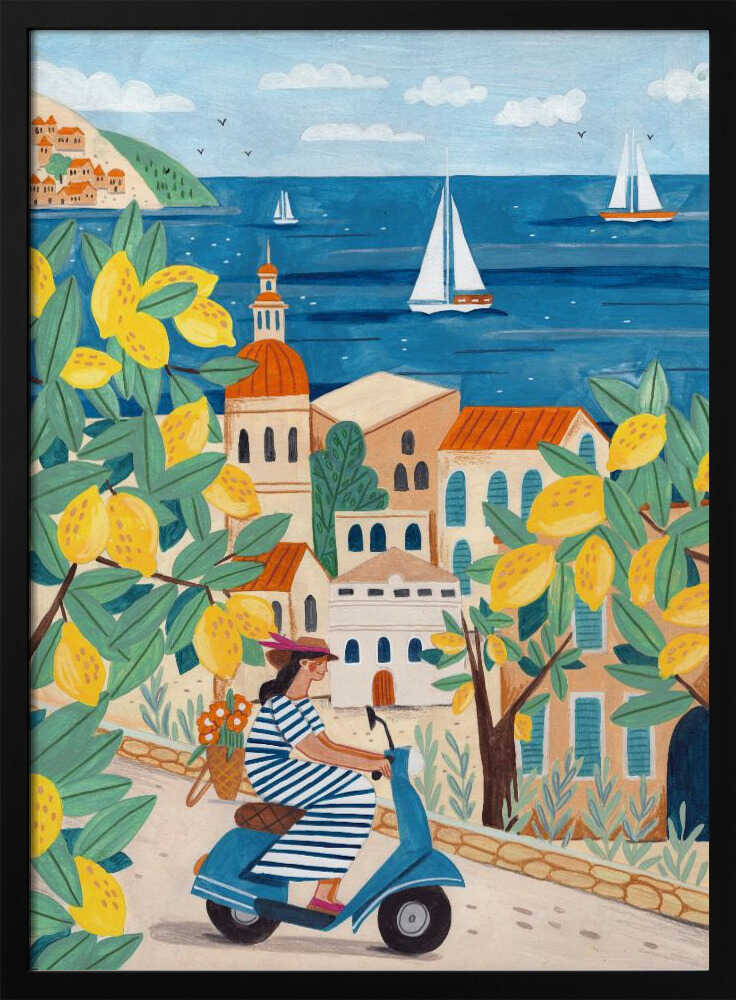 Travel poster woman on the Amalfi coast, Italy by Caroline Bonne Müller
