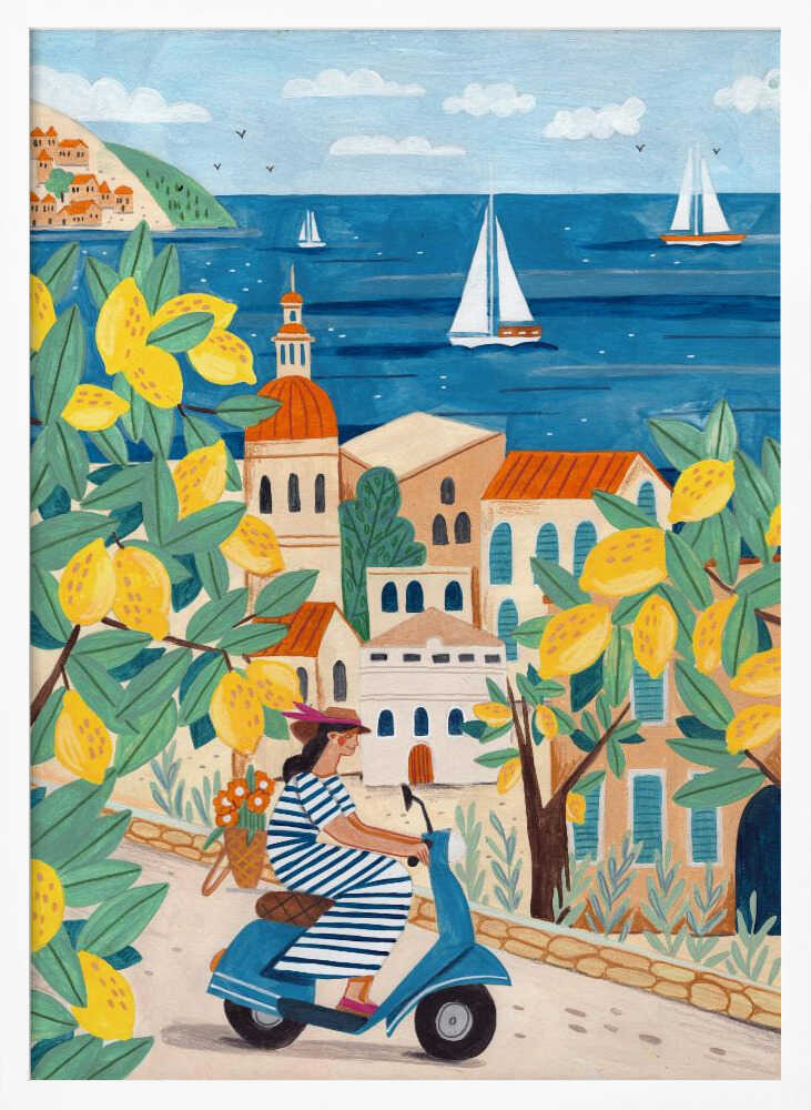 Travel poster woman on the Amalfi coast, Italy by Caroline Bonne Müller