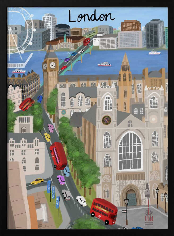 London City with View of the Thames River and Big Ben by Artist Carla Daly