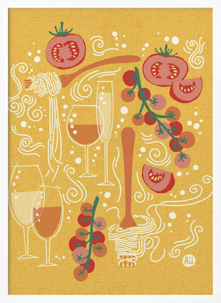 Pasta Paradise | Tomato and Wine | Playful Italian Pasta Illustration | by Aia Ueno