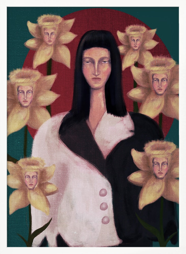 Frau mit Narzissengesichtern
