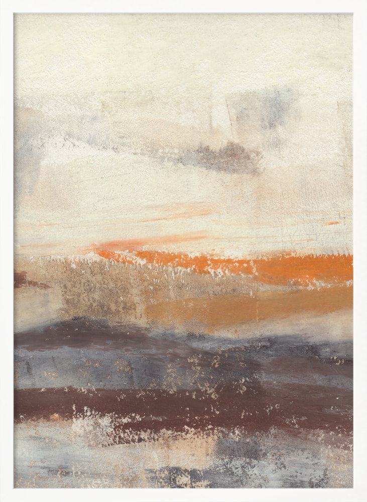 Abstrakte Malerei mit horizontalen Pinselstrichen in Creme, Taupe, Orange und Pflaume