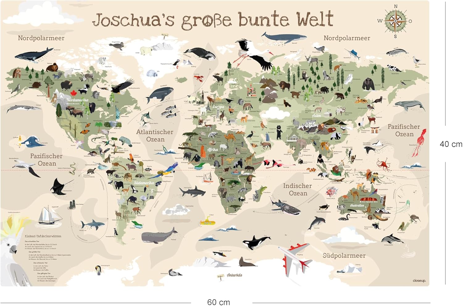 Welkarte Schreibtischunterlage mit Wunschnamen POD beige