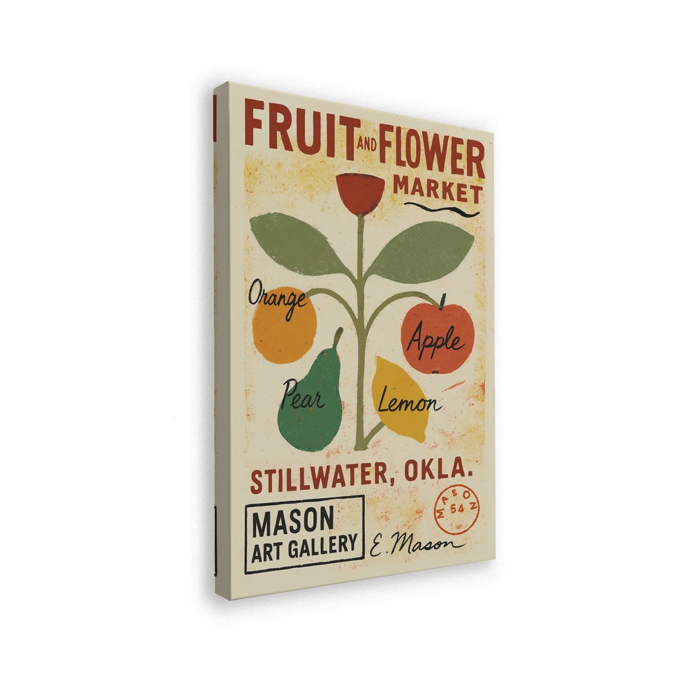 Vintage-Marktplakat mit Früchten an einer Pflanze und Schriftzug Fruit and Flower Market