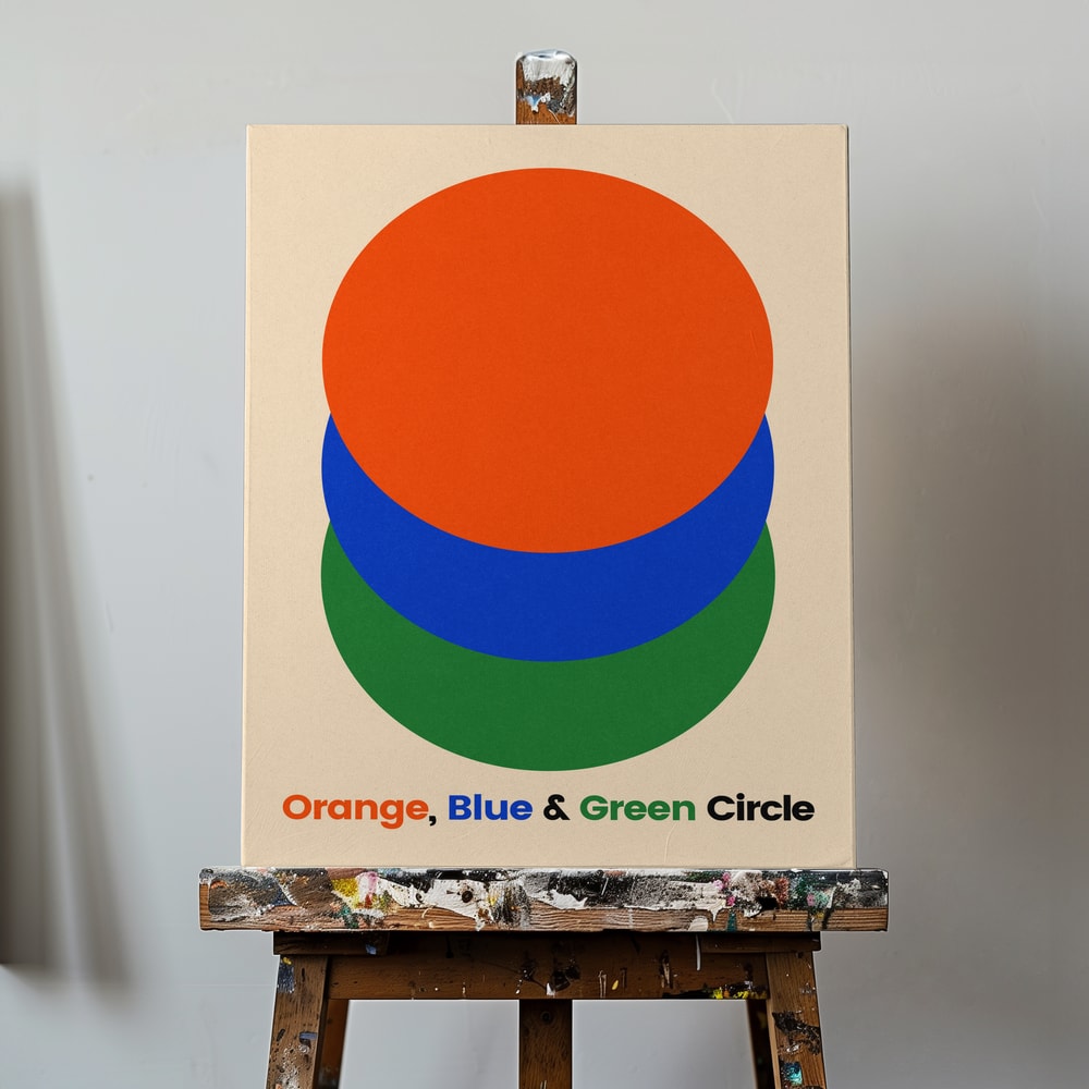 Drei überlappende Kreise in Orange, Blau und Grün mit farbigem Schriftzug