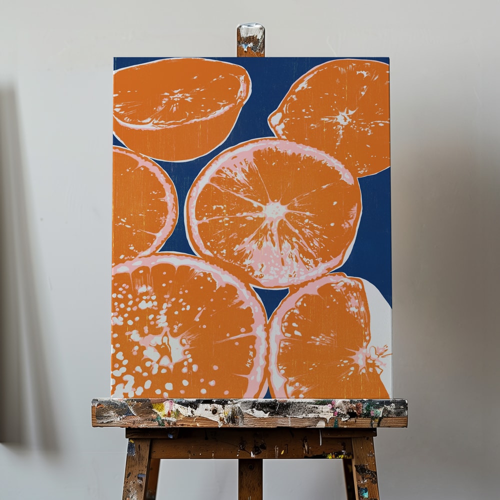 Illustration halbierter Orangen auf dunkelblauem Hintergrund