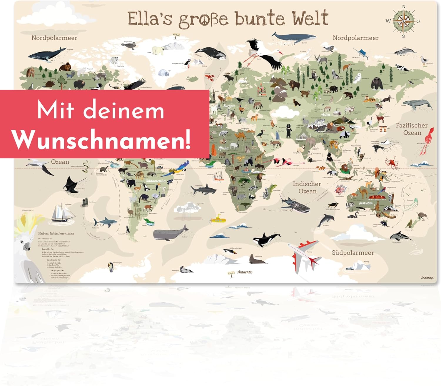 Welkarte Schreibtischunterlage mit Wunschnamen POD beige