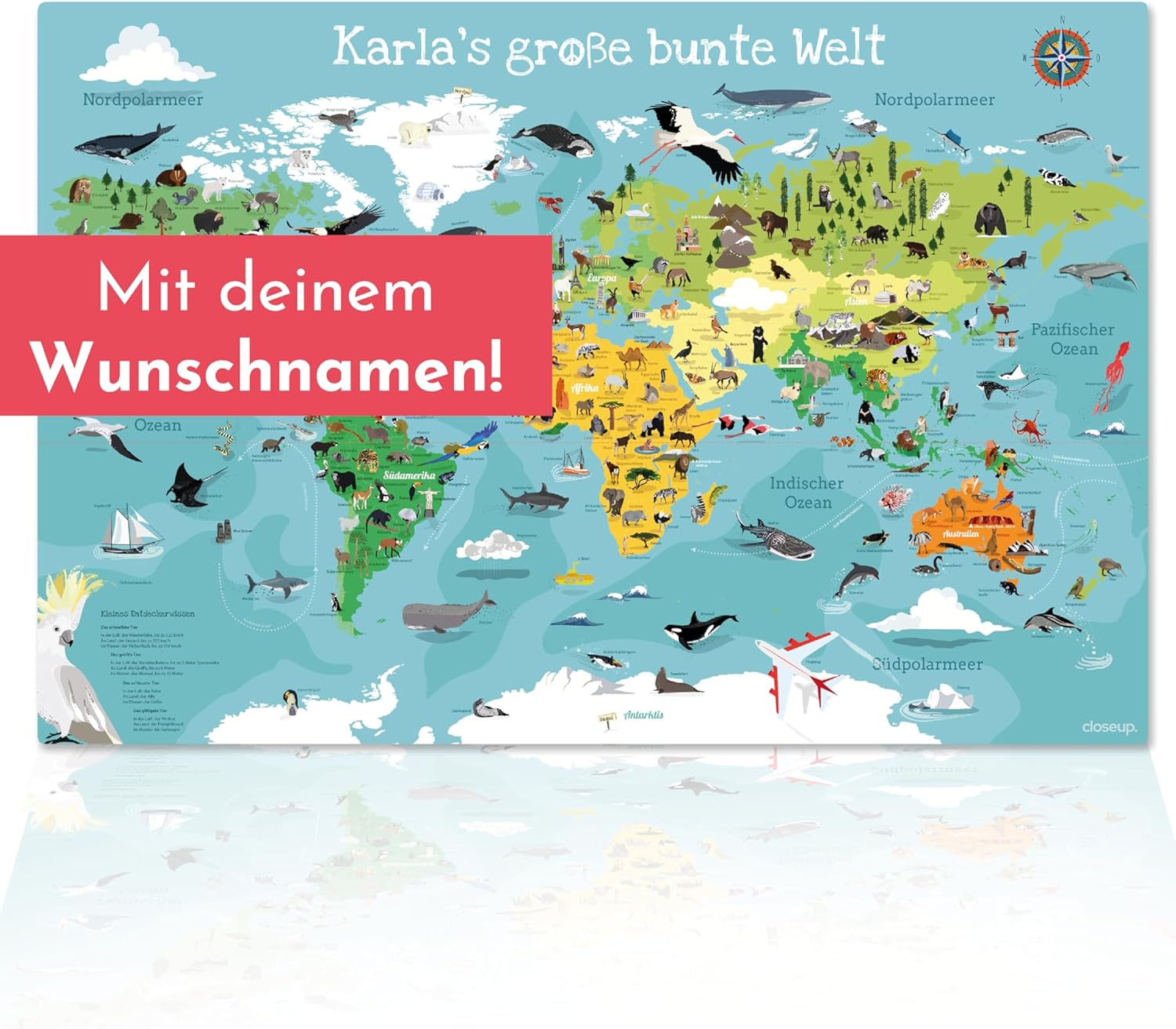 Welkarte Schreibtischunterlage mit Wunschnamen POD bunt