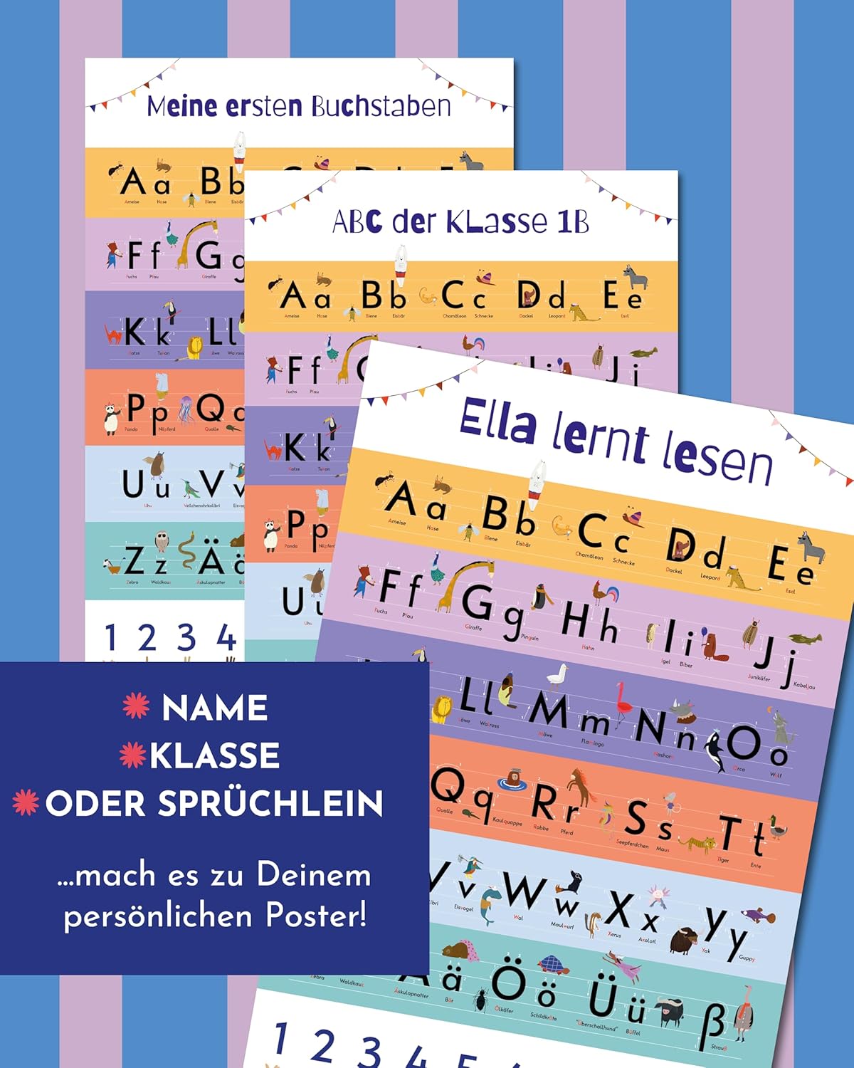 Personalisiertes ABC Poster mit Tiermotiven und Zählhilfe, 61 x 91,5 cm