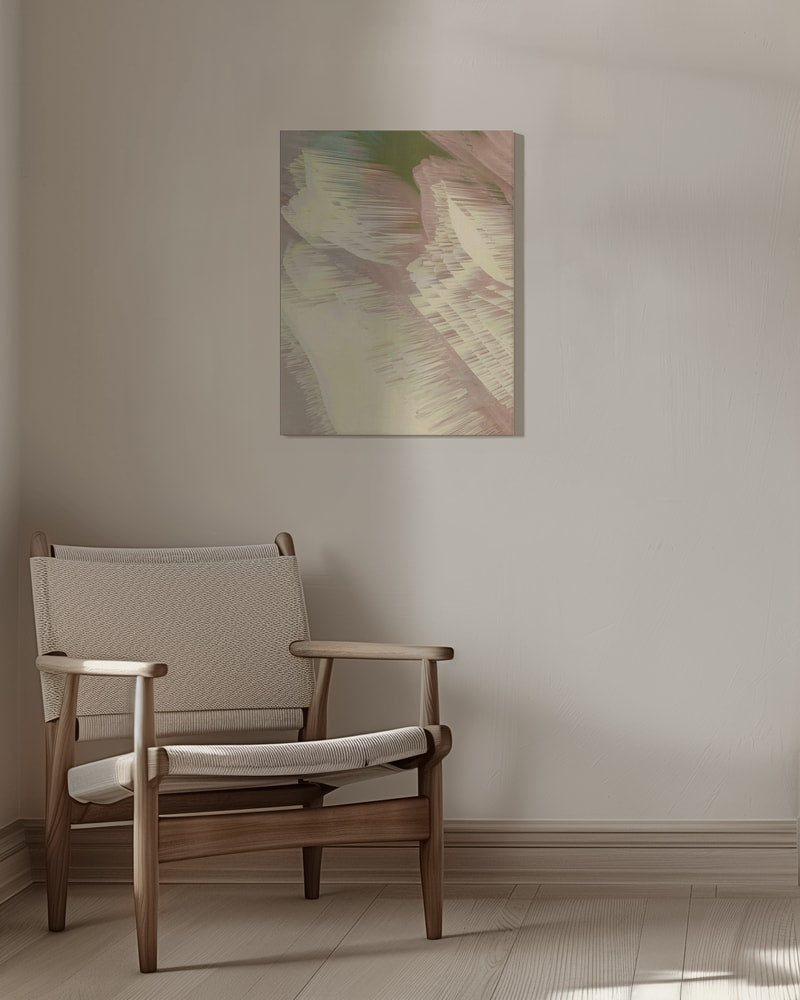 Abstrakte diagonale Wellen in Creme, Rosé und Grün