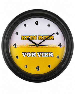 Wanduhr "Kein Bier vor 4" mit Sound | lustige Bier Uhr mit Zisch Geräusch zur vollen Stunde