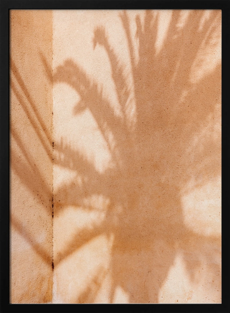 Fotografie eines Palmenschattens auf einer sandfarbenen Wand