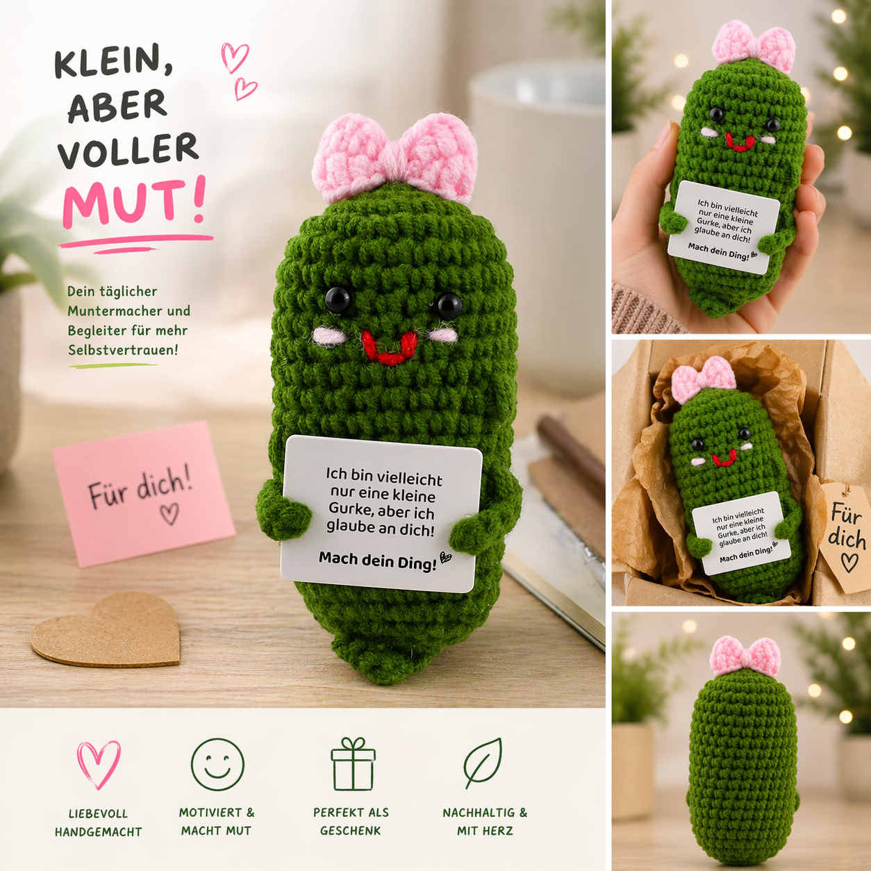 Gemüse Buddies Häkelfigur Gurke mit Schleife