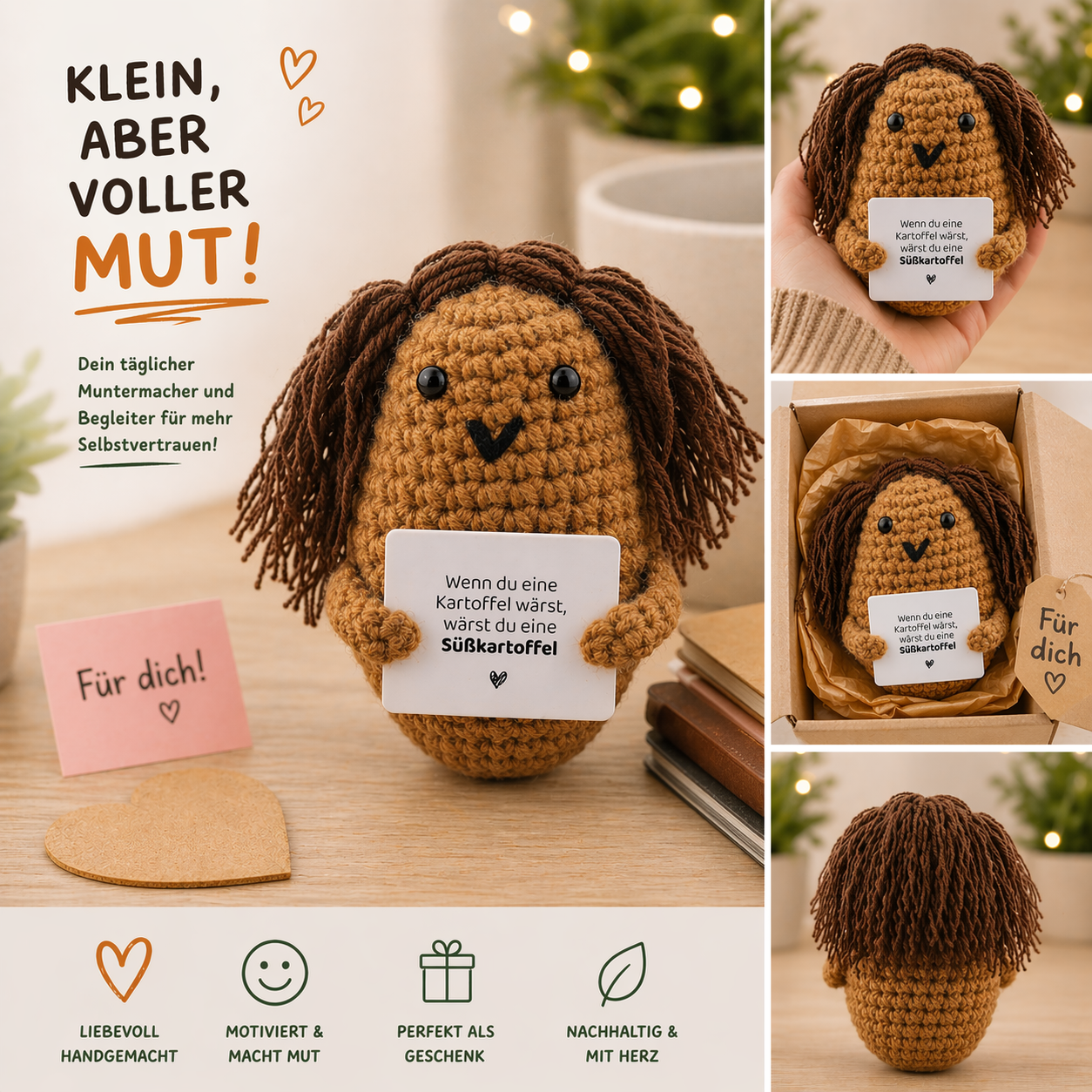 Gemüse Buddies Häkelfigur Kartoffel mit Haaren