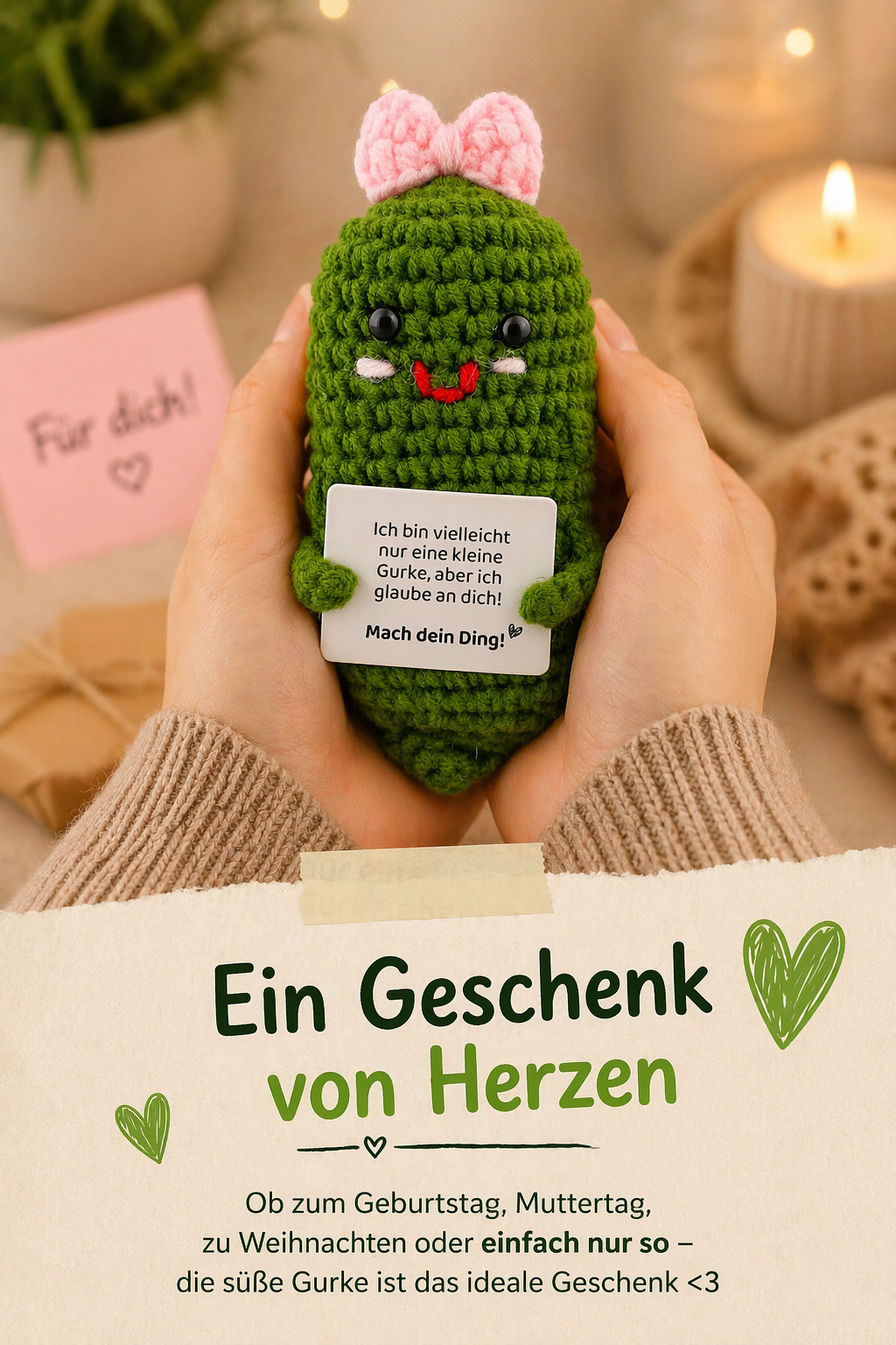 Veggie Buddies Crochet Figurine Cucumber with Bow