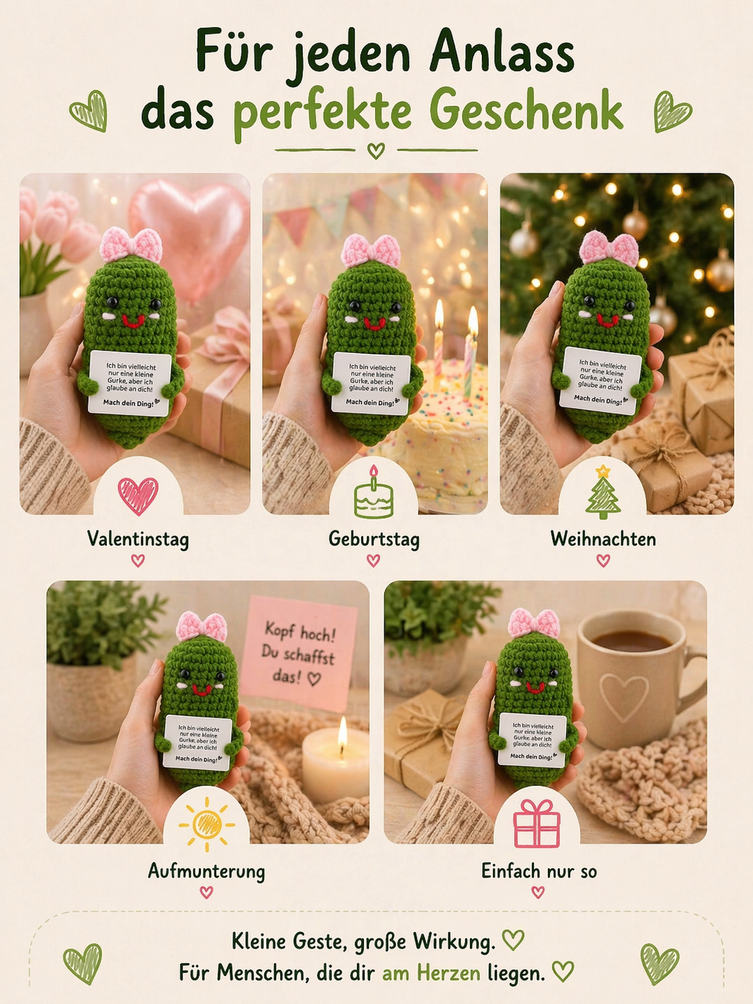 Veggie Buddies Crochet Figurine Cucumber with Bow