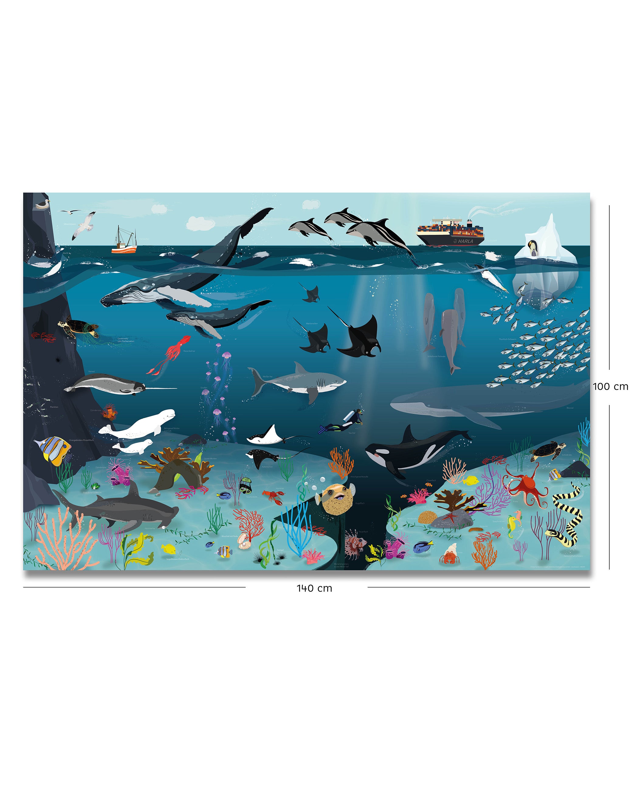 Unterwasserwelt für Kinder 250 gr. Papier, 140 x 100 cm