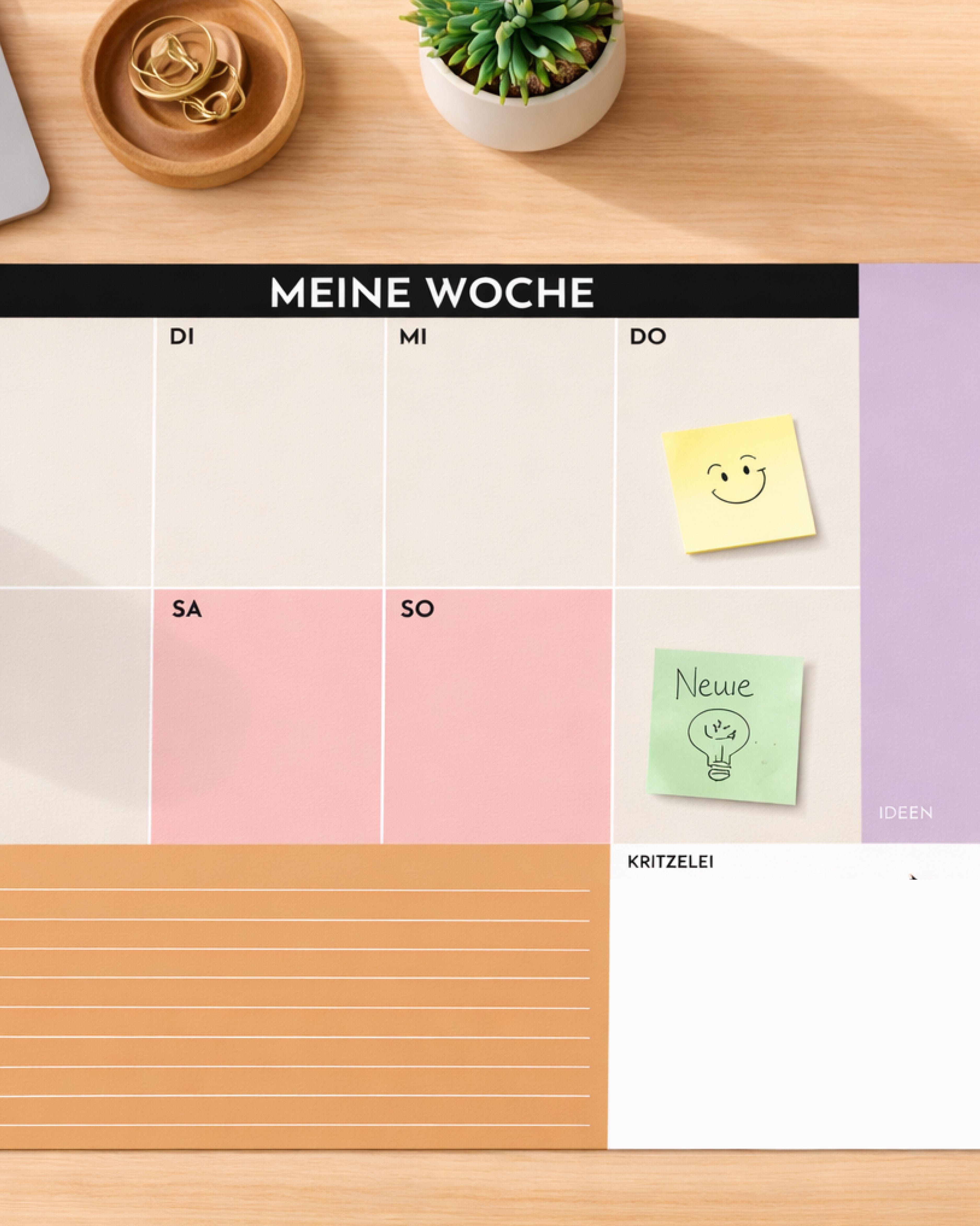 Wochenplaner Unterlage 2026 - Color Blocking Design - aus Papier & zum Abreißen mit 25 Blatt