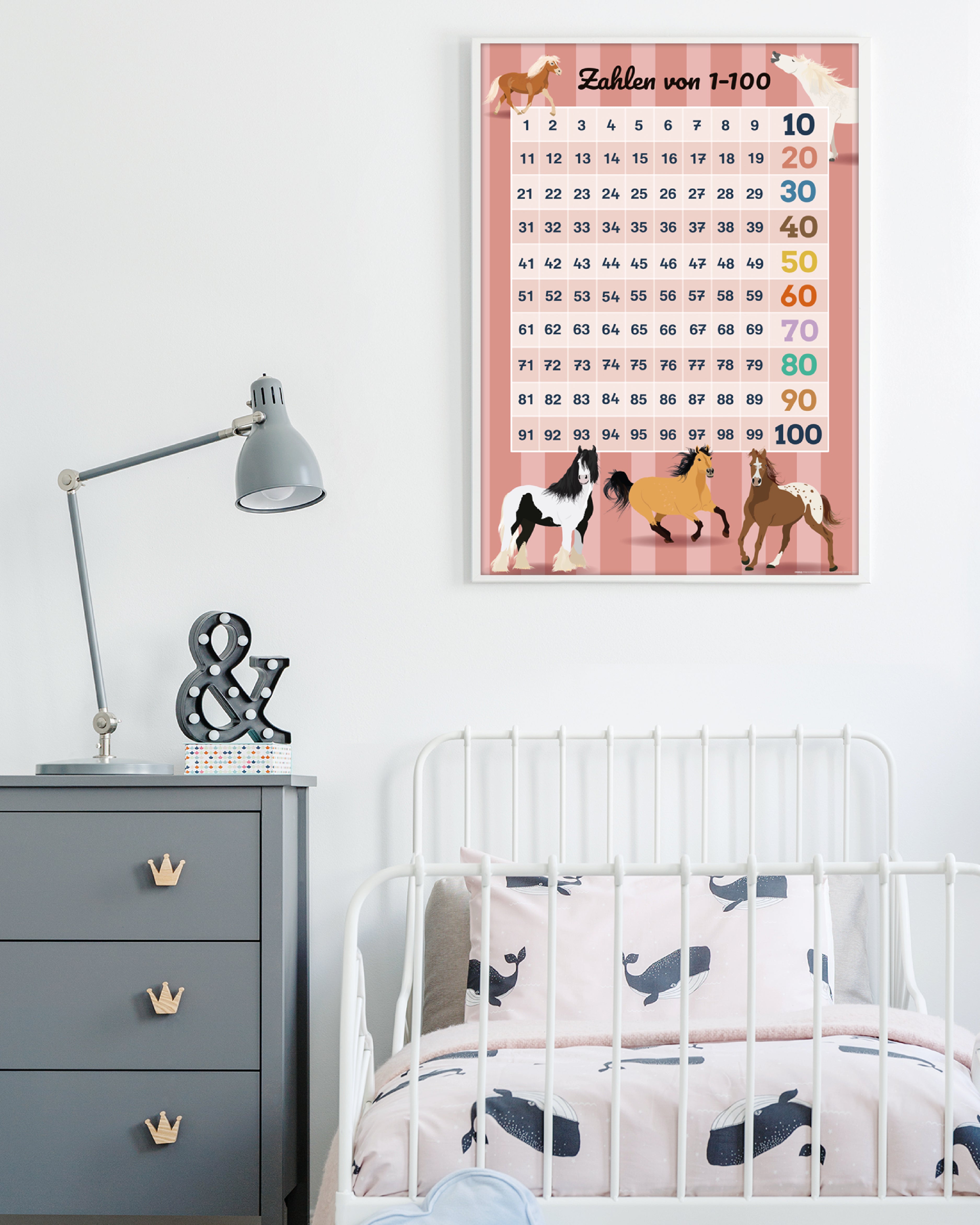 Zahlenposter 1-100 im Pferde-Design 61 x 91,5 cm