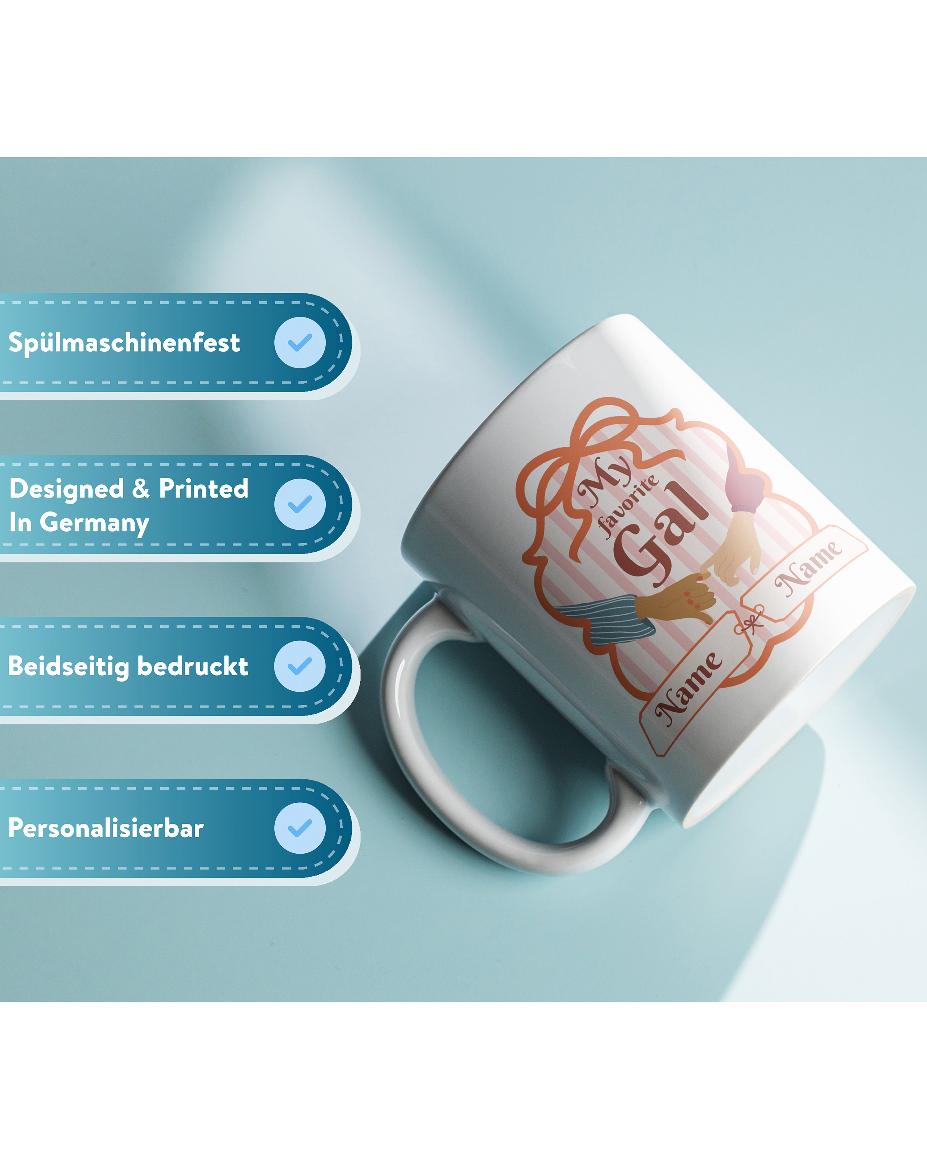 My favorite Gal Tasse - beste Freundinnen mit Wunschnamen - Inclusive Design Black and White Friends / Besties - 330 ml