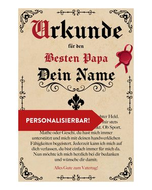 Vatertags Urkunde 20x30 cm | Personalisiert mit Wunschnamen | 20x30