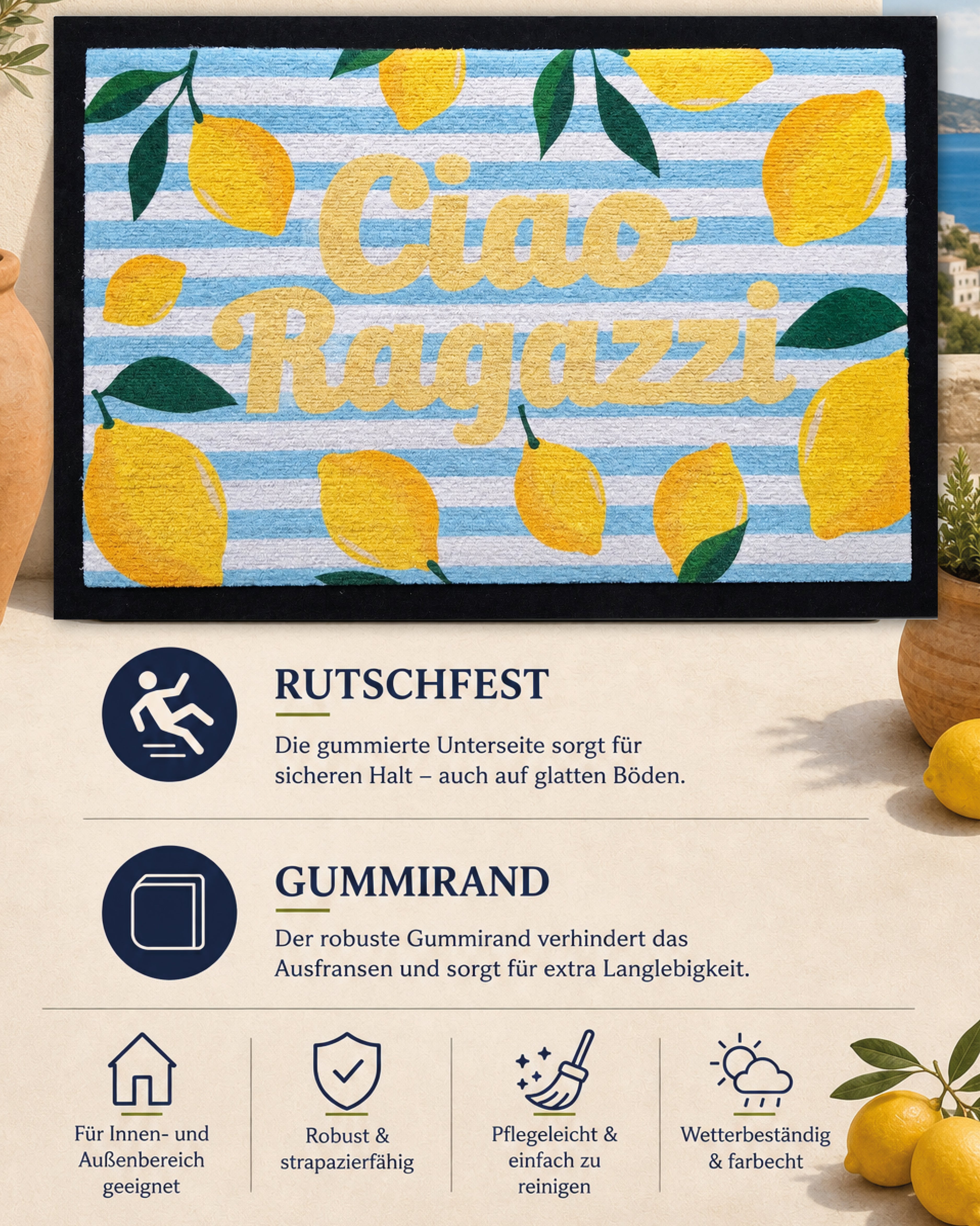 Ciao Ragazzi Fußmatte | 60x40 cm | Lemon & Stripe Edition