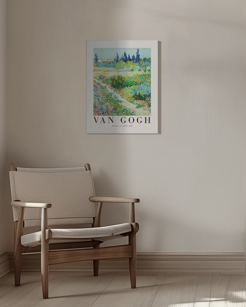 Ausstellungsplakat Vincent van Gogh mit dem Gemälde Garten in Arles, Schriftzug unten