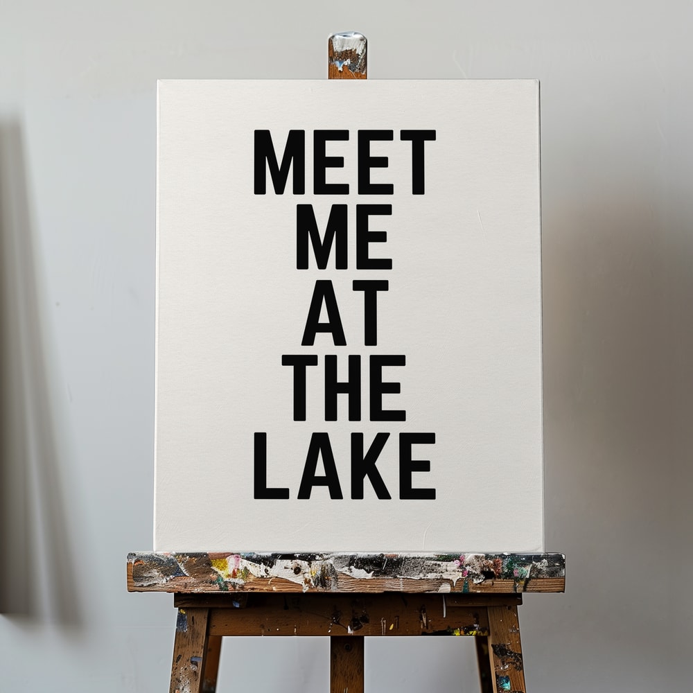 Schwarzer Schriftzug Meet Me at the Lake auf hellem Hintergrund