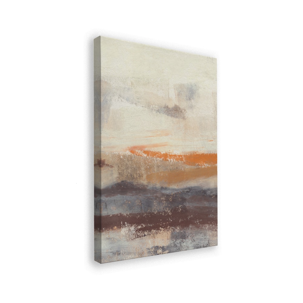 Abstrakte Malerei mit horizontalen Pinselstrichen in Creme, Taupe, Orange und Pflaume