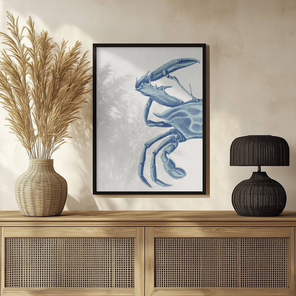 Vintage-Illustration einer blauen Krabbe auf hellem Hintergrund