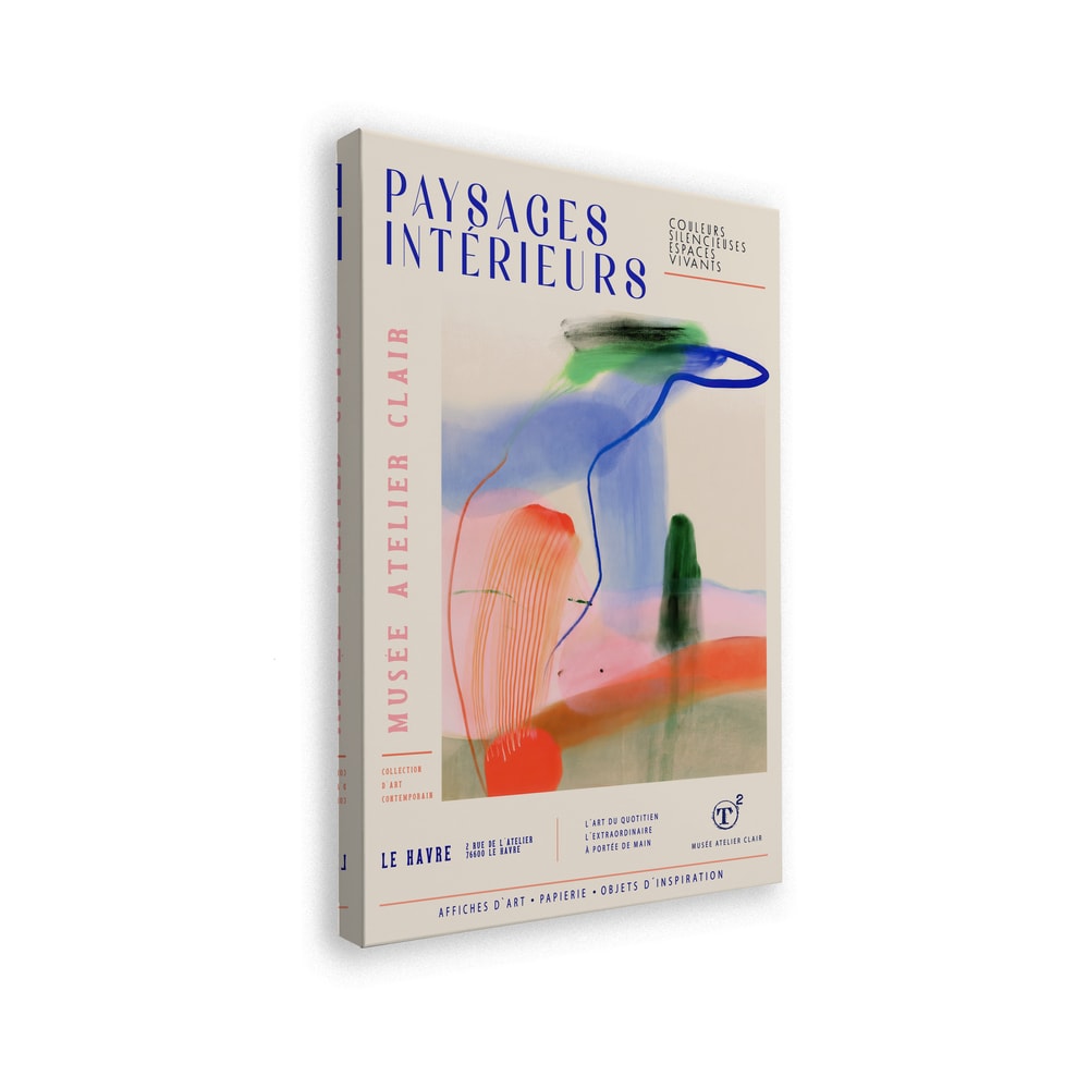 Ausstellungsplakat mit Schriftzug Paysages Intérieurs und bunten Pinselspuren