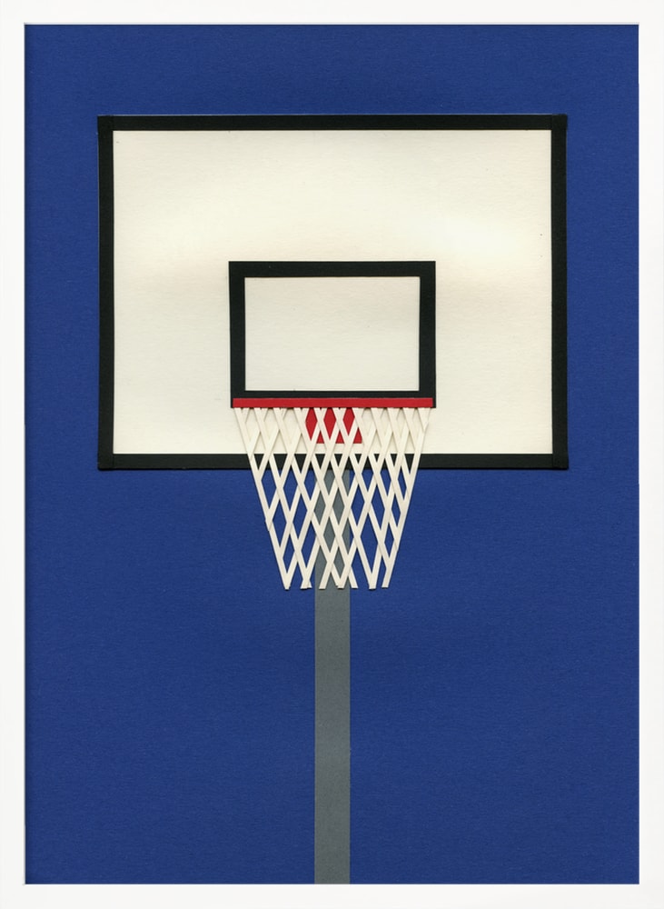 Grafische Illustration eines Basketballkorbs vor dunkelblauem Hintergrund