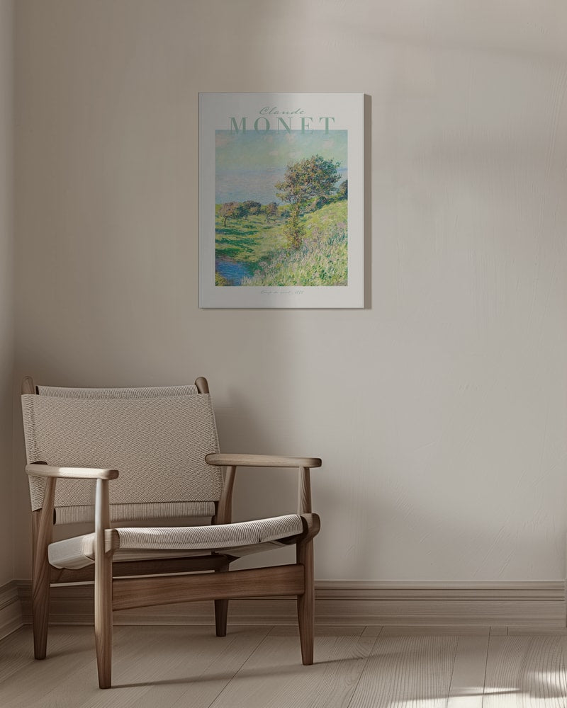 Ausstellungsplakat Claude Monet mit dem Gemälde Windstoß, mintfarbener Schriftzug