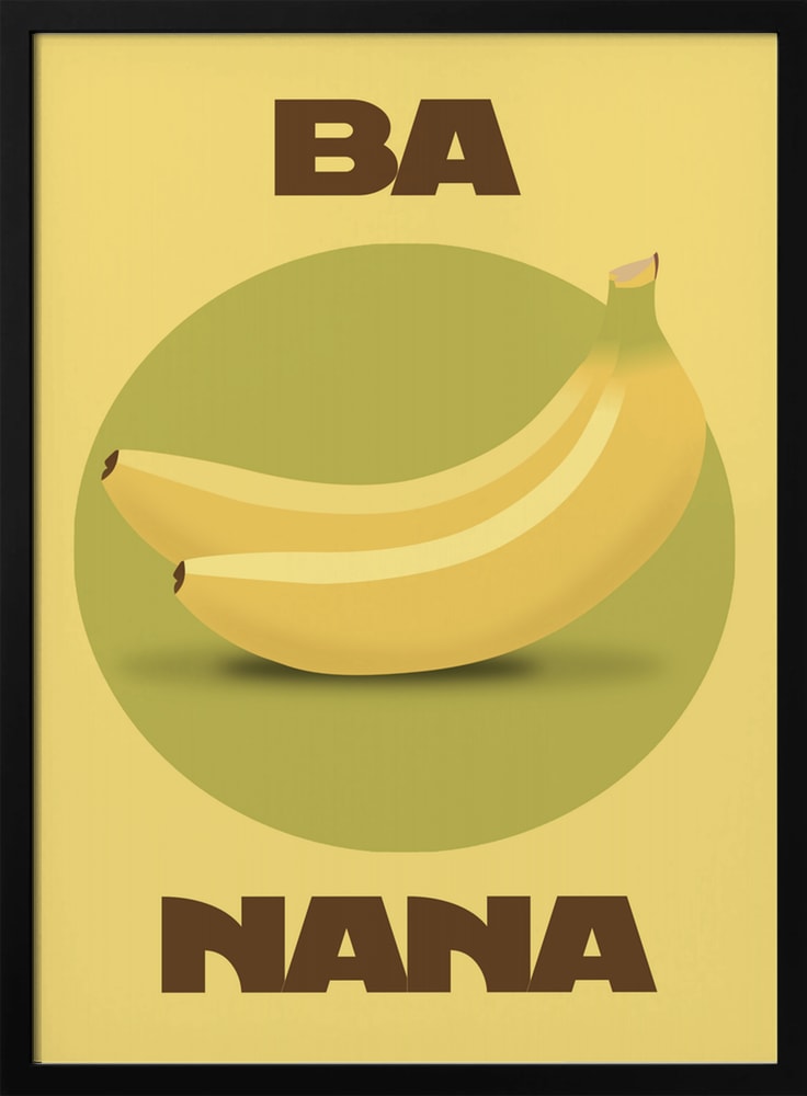 Zwei Bananen auf grünem Kreis mit Schriftzug Ba Nana auf gelbem Hintergrund