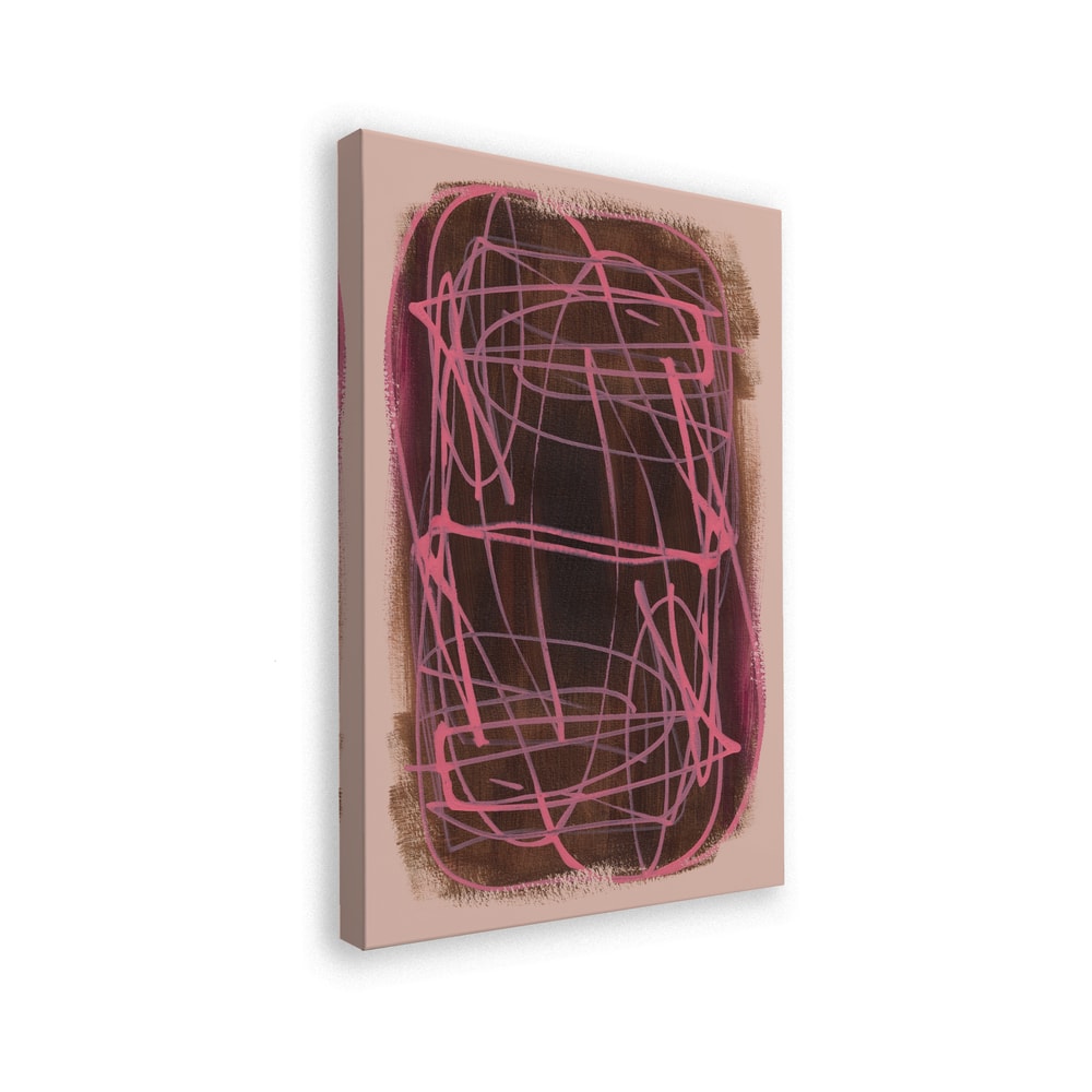 Abstraktes Knäuel aus pinken Linien auf dunkelbraunem Feld mit rosa Rand