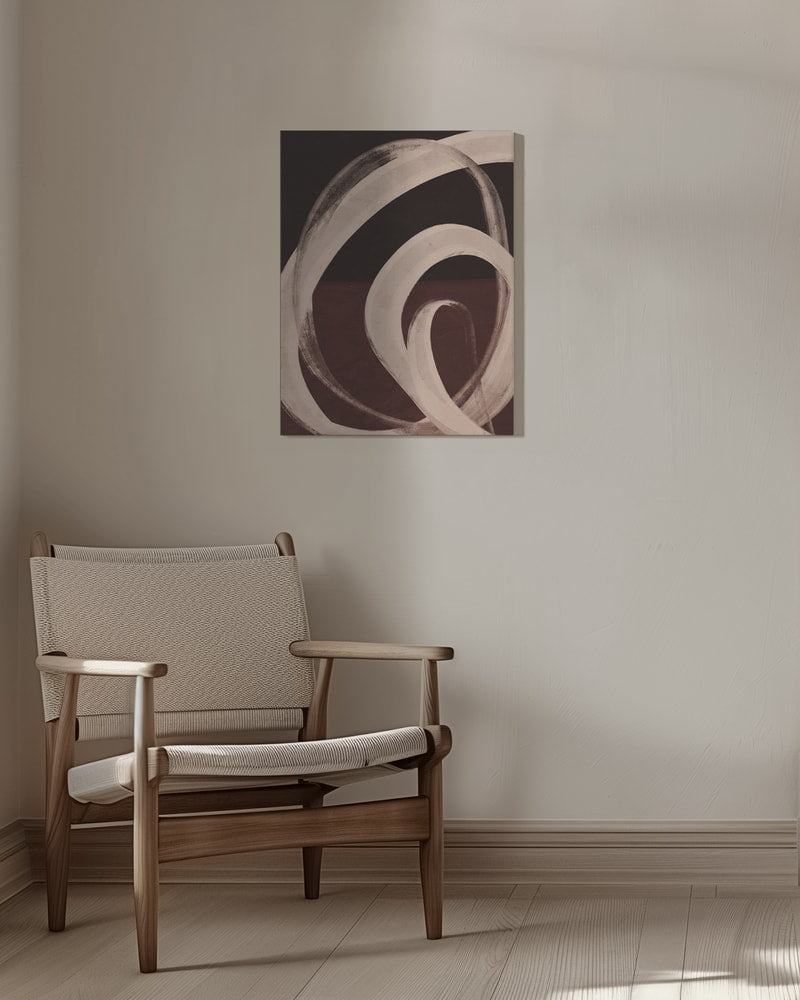 Helle, spiralförmige Pinsellinie auf dunkelbraunem Hintergrund