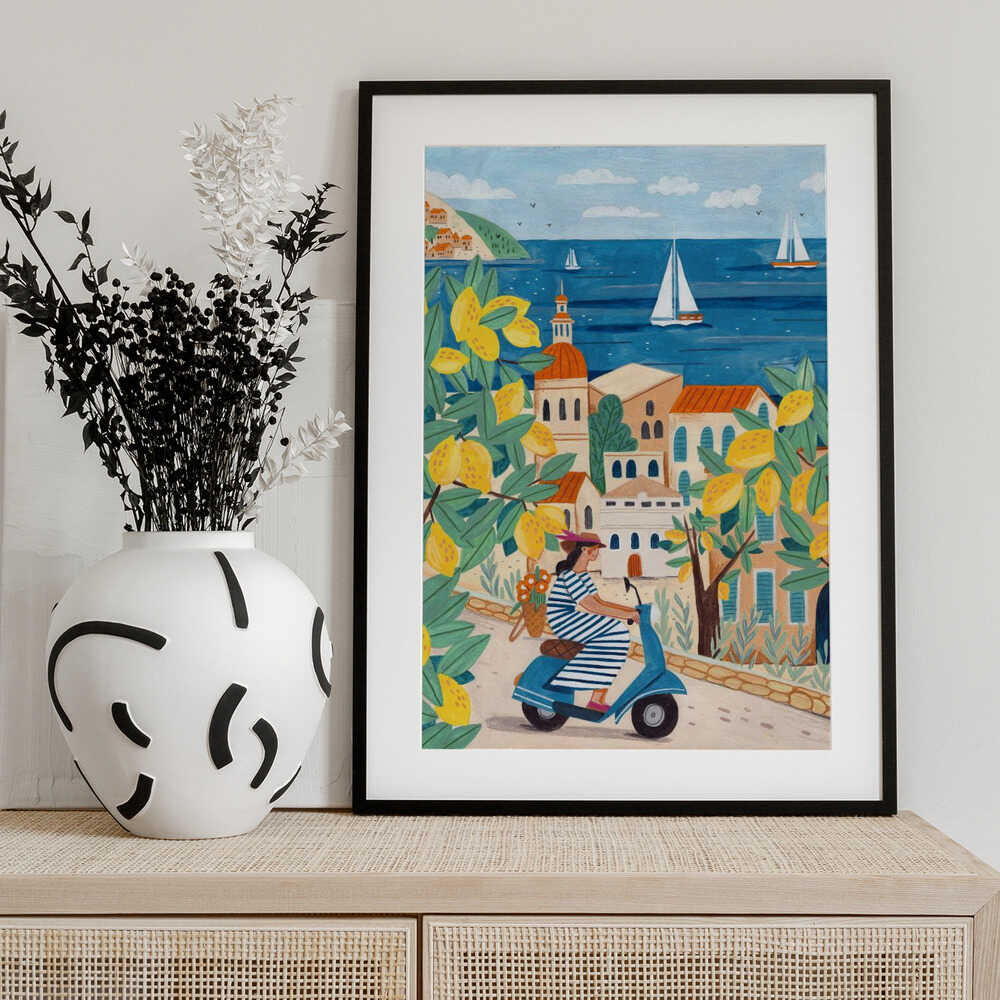 Travel poster woman on the Amalfi coast, Italy by Caroline Bonne Müller