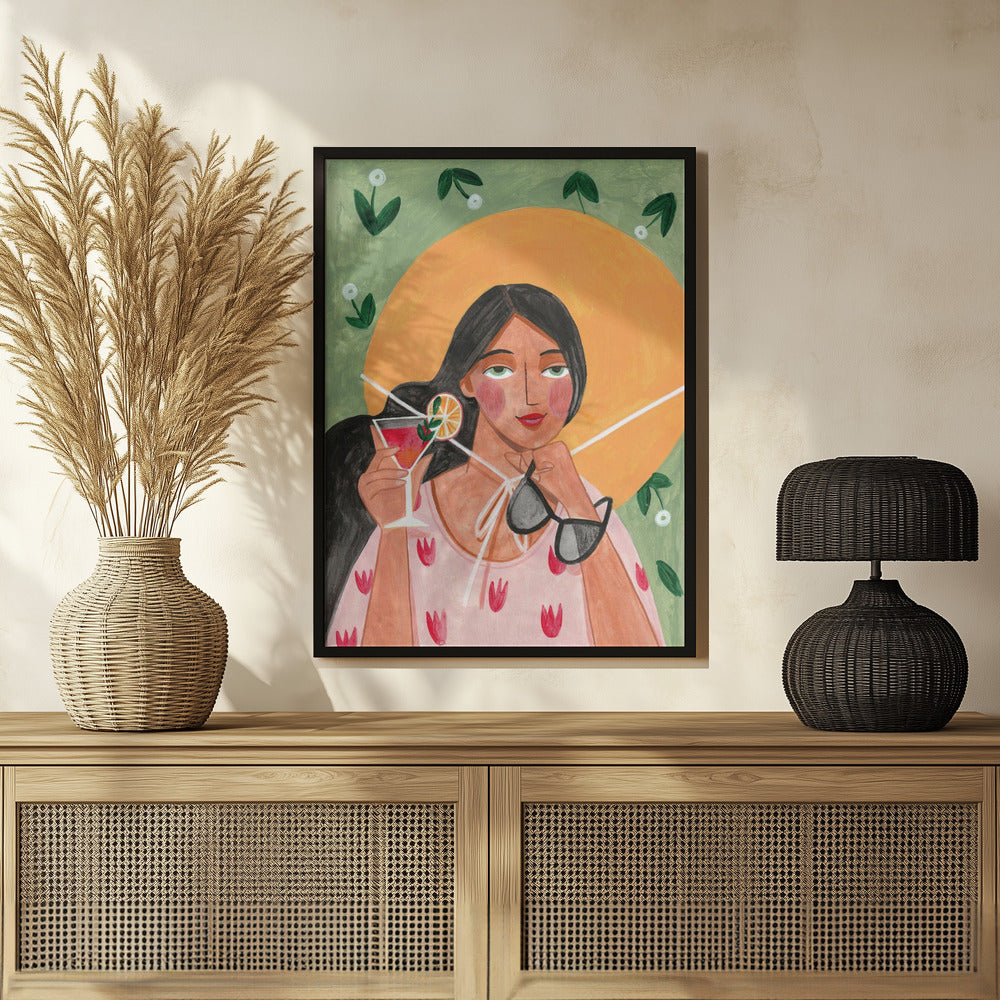 Abstract Modern Bohemian Woman with Cocktail