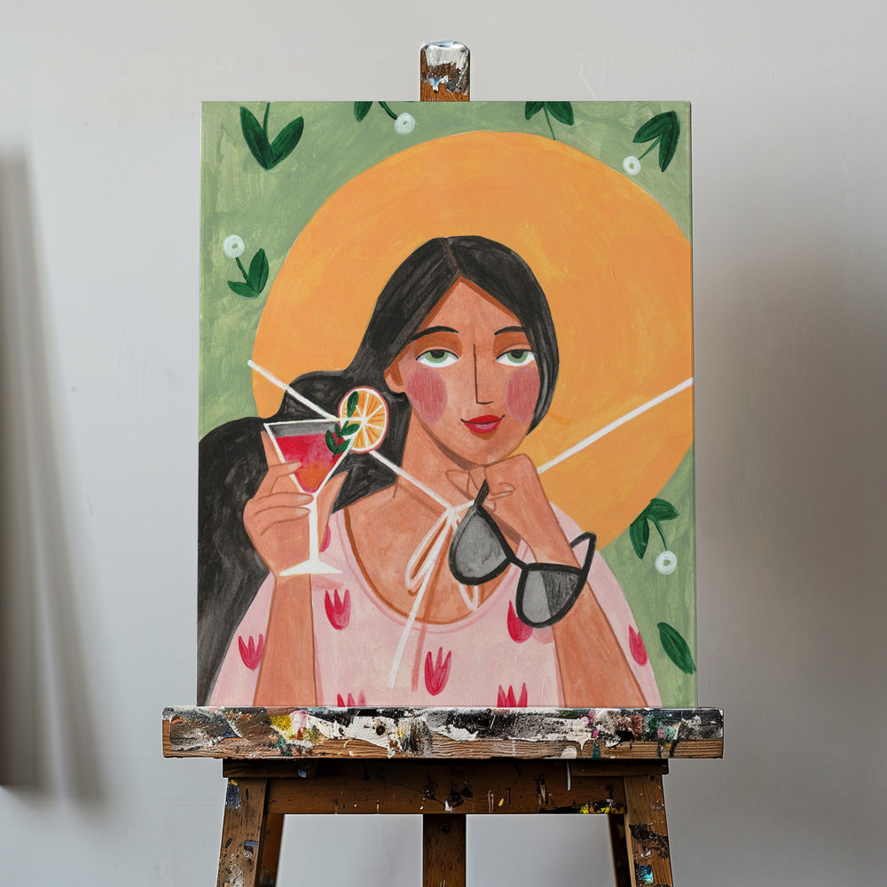 Abstract Modern Bohemian Woman with Cocktail
