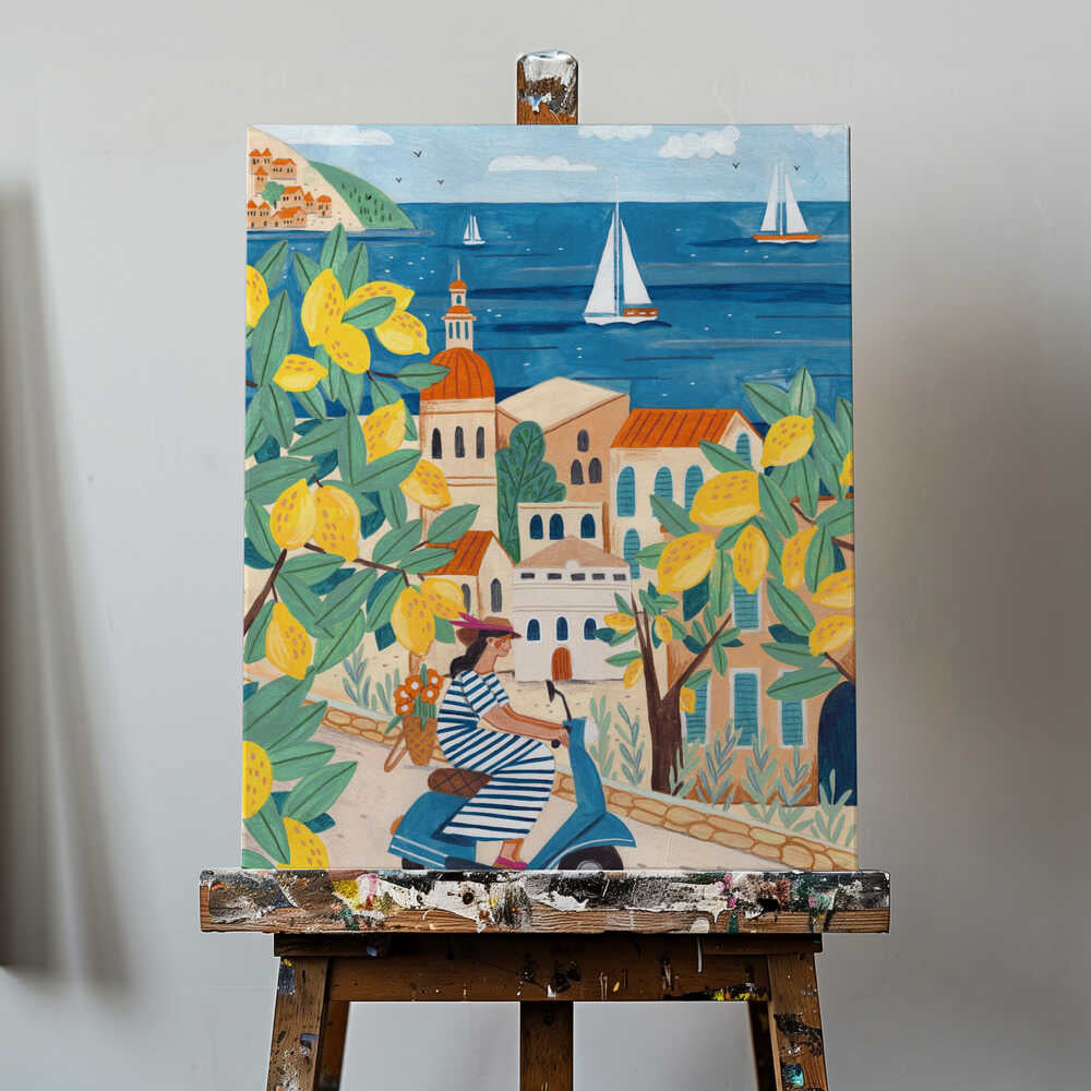 Travel poster woman on the Amalfi coast, Italy by Caroline Bonne Müller