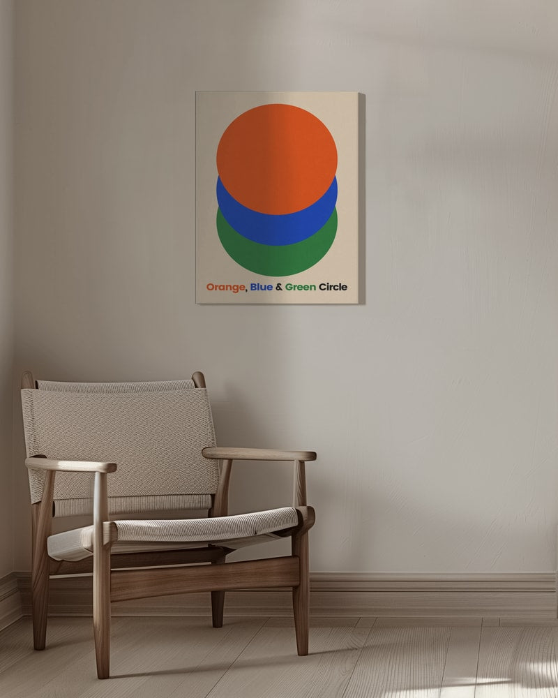 Drei überlappende Kreise in Orange, Blau und Grün mit farbigem Schriftzug