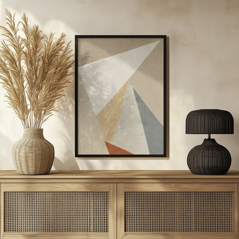 Abstrakte geometrische Flächen in Beige, Weiß, Grau und Terrakotta