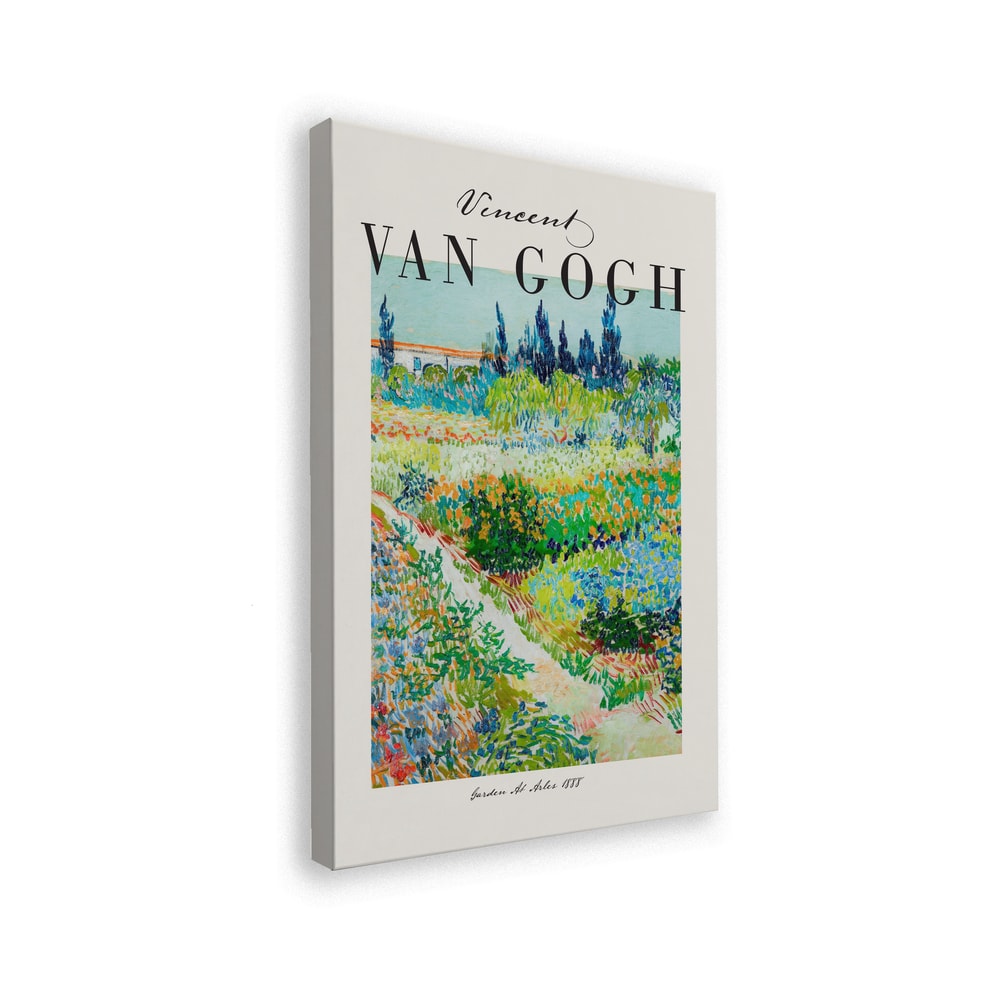 Ausstellungsplakat Vincent van Gogh mit dem Gemälde Garten in Arles, schwarzer Schriftzug oben