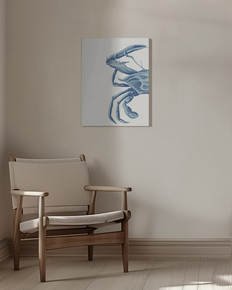 Vintage-Illustration einer blauen Krabbe auf hellem Hintergrund